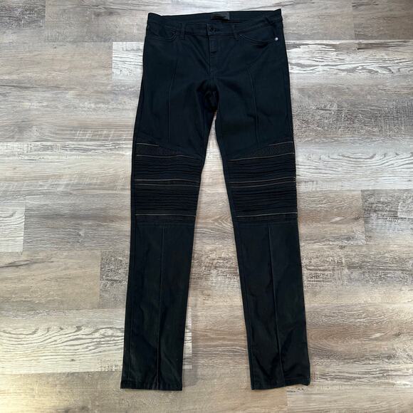 Superfine Black Moto Skinny Jeans with Textured Panels Size 31 Y2K Grunge - Picture 1 of 8